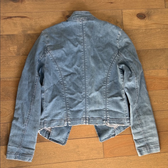 Free People Distressed Denim Military Jacket with Gold Accents - Picture 6 of 6